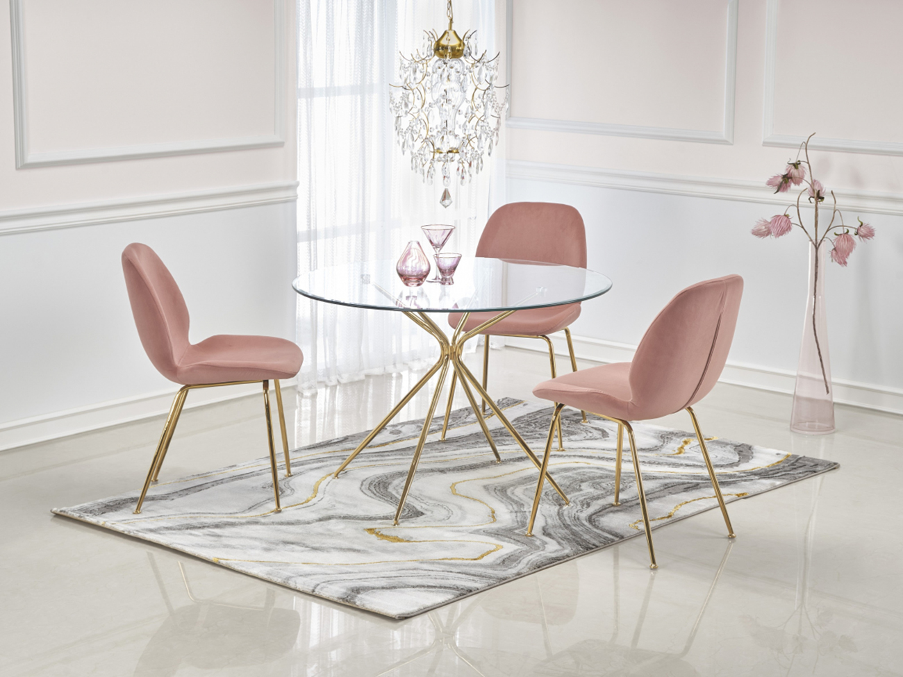 Ruokapöytä 'Rondo' Pyöreä 110cm - Läpinäkyvä/Kulta