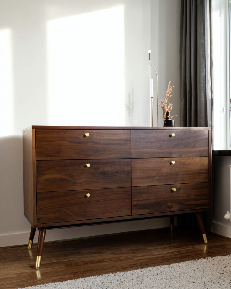 Komero 'Prime' 6 laatikkoa - Pähkinä/Messinki