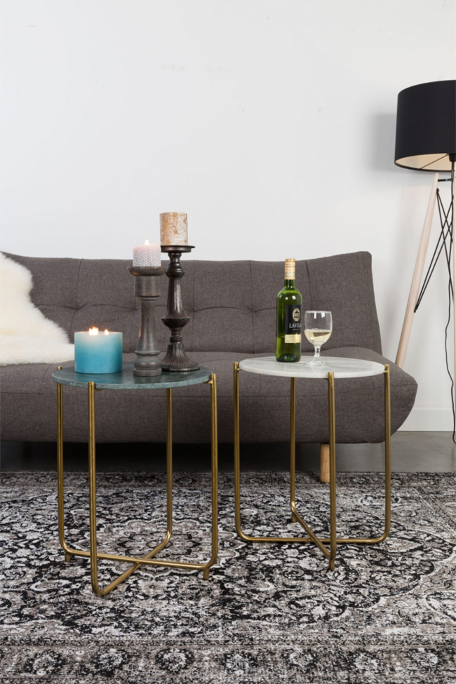 Sivupöytä 'Timpa' - Valkoinen marmori/Messing