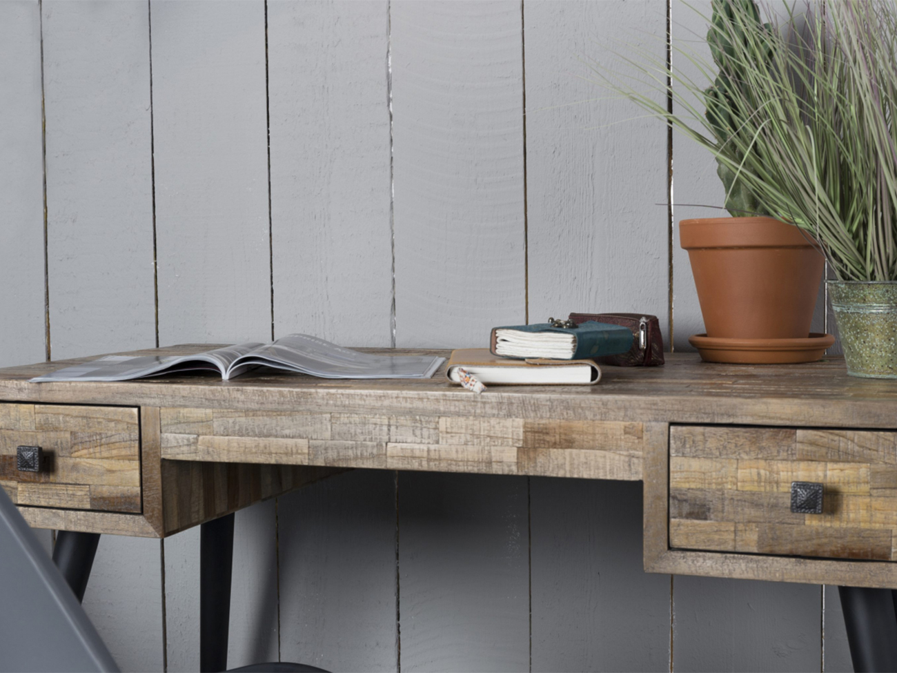 Työpöytä/Sivupöytä 'Leo' - Teak/Rauta