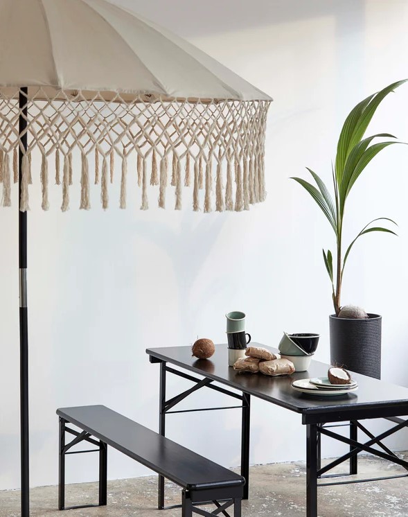 Pöytä ja penkit 'Garden' 220x60cm - Musta