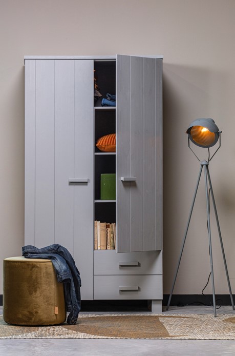 Vaatekaappi 'Dennis' laatikoilla - Betonginharmaa