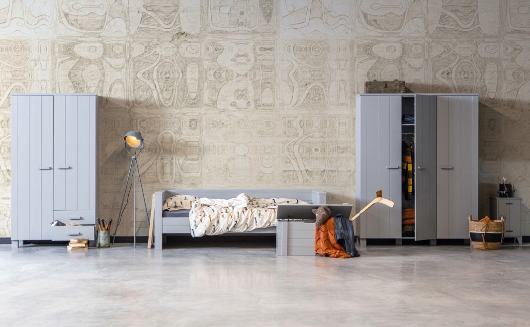 Vaatekaappi 'Dennis' laatikoilla - Betonginharmaa