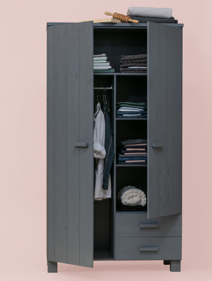 Vaatekaappi 'Dennis' laatikoilla - Teräsharmaa