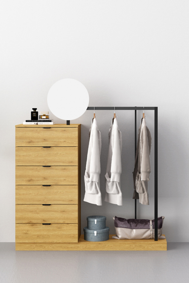 Vaateripustin 'Nova' 6 laatikkoa - Tammi/Musta