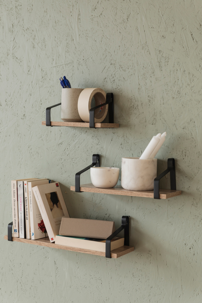 3-pakkaus Seinähyllyjä 'Mia' - Musta/Luonnonväri