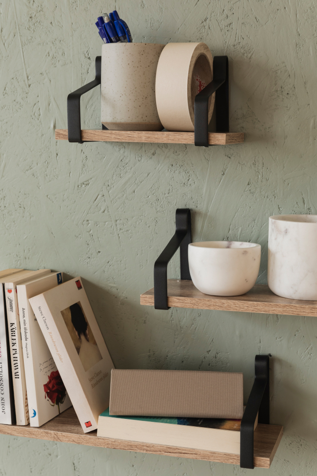 3-pakkaus Seinähyllyjä 'Mia' - Musta/Luonnonväri