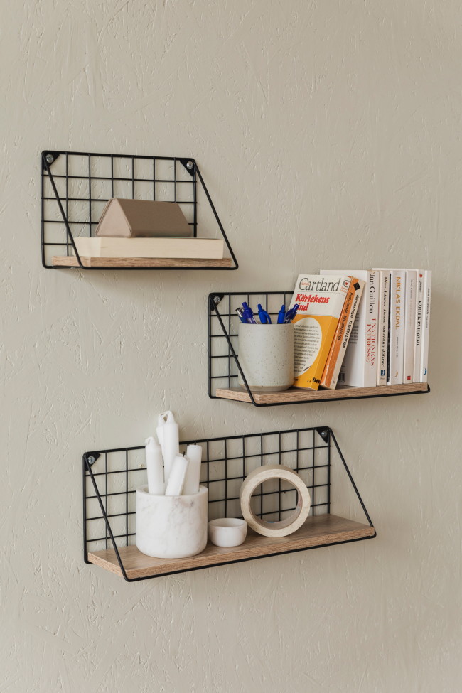 3-pakkaus Seinähyllyjä 'Net' - Musta/Luonnonväri