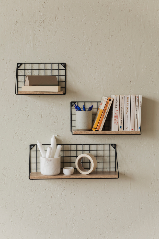 3-pakkaus Seinähyllyjä 'Net' - Musta/Luonnonväri