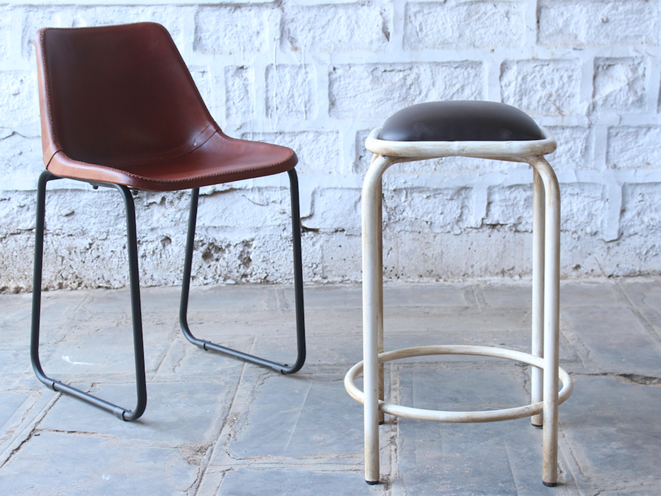 Teollisuuspenkki Vintage - Ruskea/Valkoinen