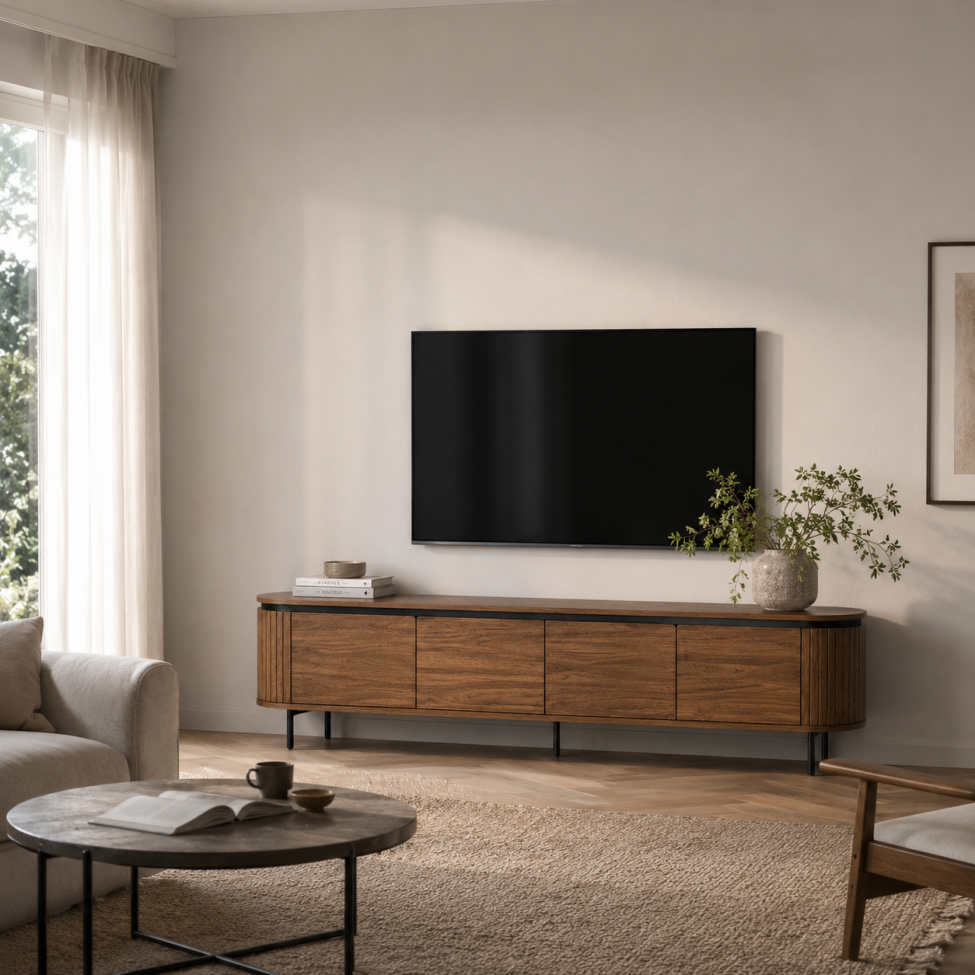 TV-taso 'Kärra' 200x40cm - Pähkinä/Musta